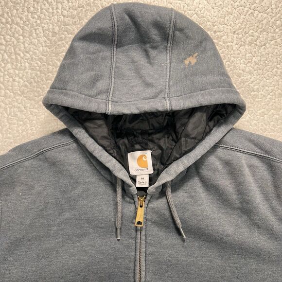 Carhartt Quilted Lined Zip Hoodie Men’s M Gray Full Zip Hooded Jacket Workwear - Picture 2 of 10